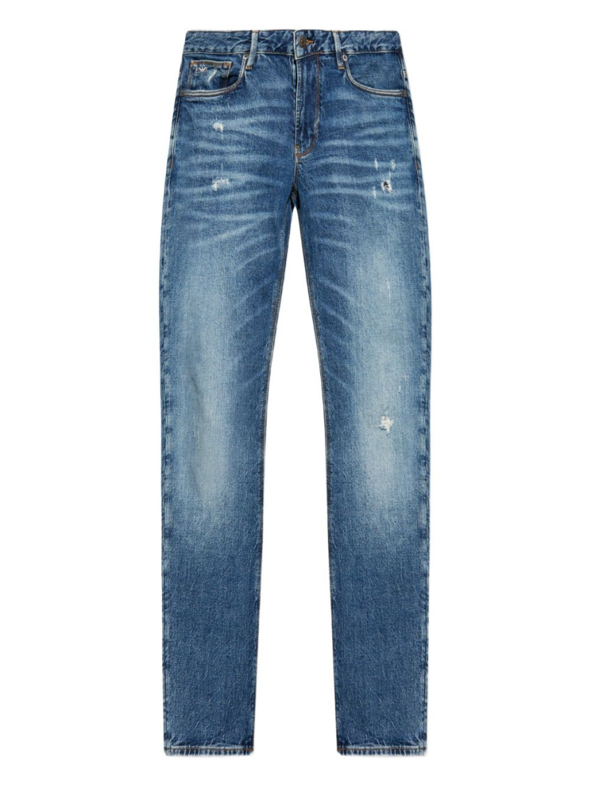 Emporio Armani Distressed Cotton Denim Jeans With Belt Loops
