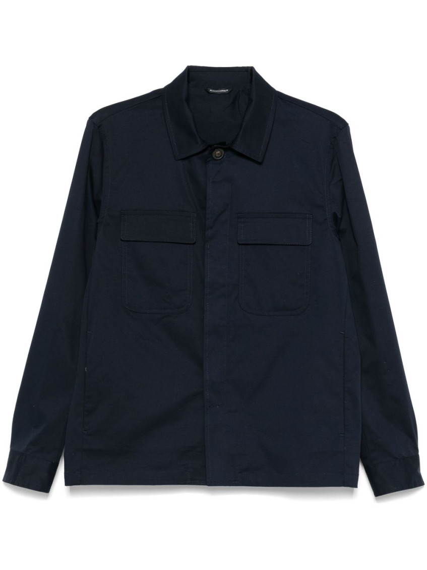 Shop Daniele Alessandrini Navy Blue Cotton Shirt Jacket