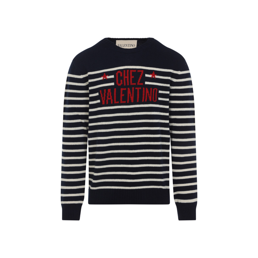 Valentino Garavani Crewneck Sweater With Bold Jacquard Motif In Black