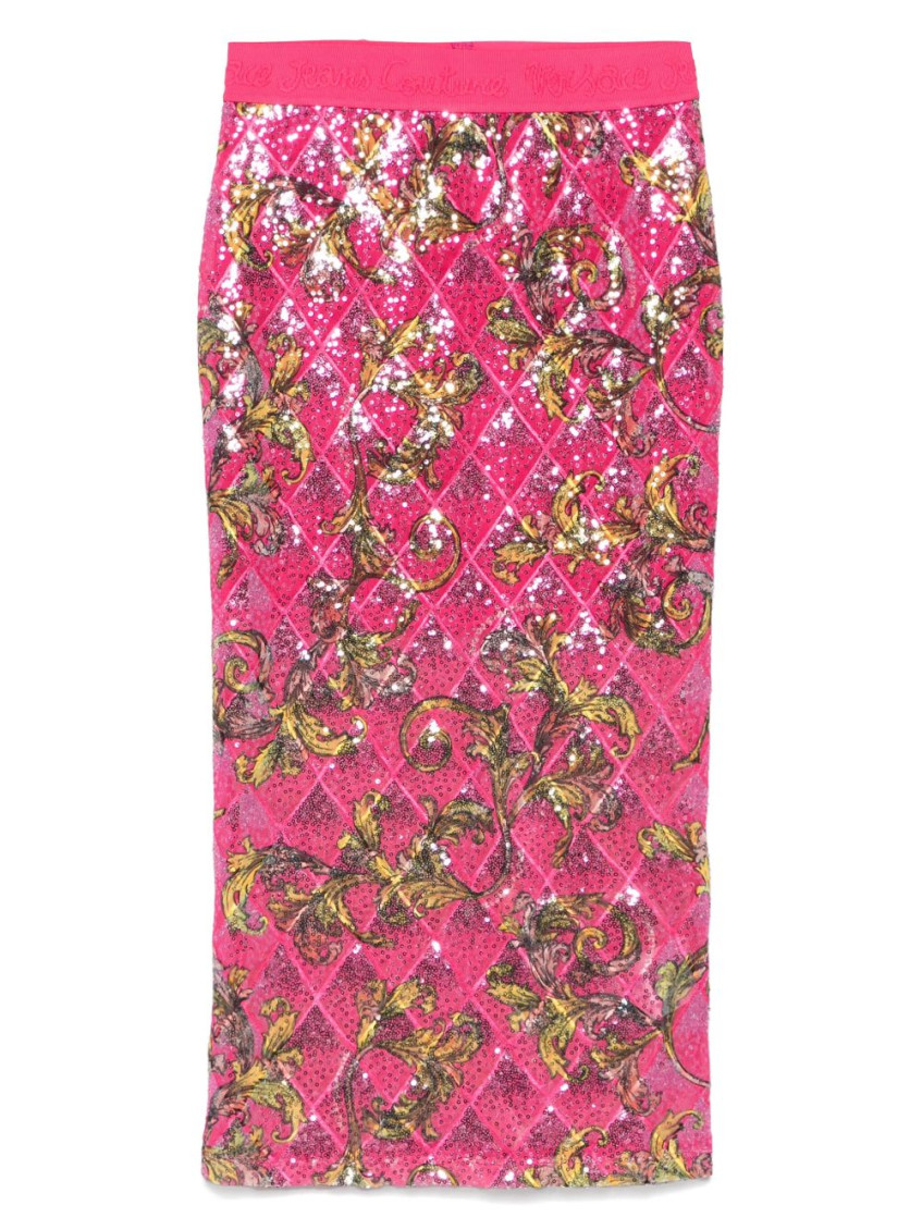 Shop Versace Jeans Couture Pink Sequin-embellished Midi Skirt