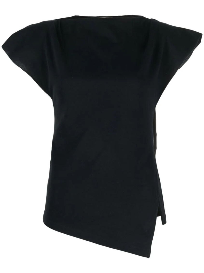 Isabel Marant Boat Neck Cap Sleeve Top With Shoulder Pads In Black