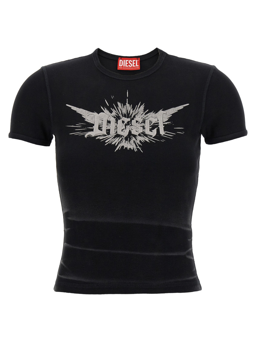Diesel Womens 02 T-ele-p2 Graphic-print Cotton-jersey T-shirt In Black