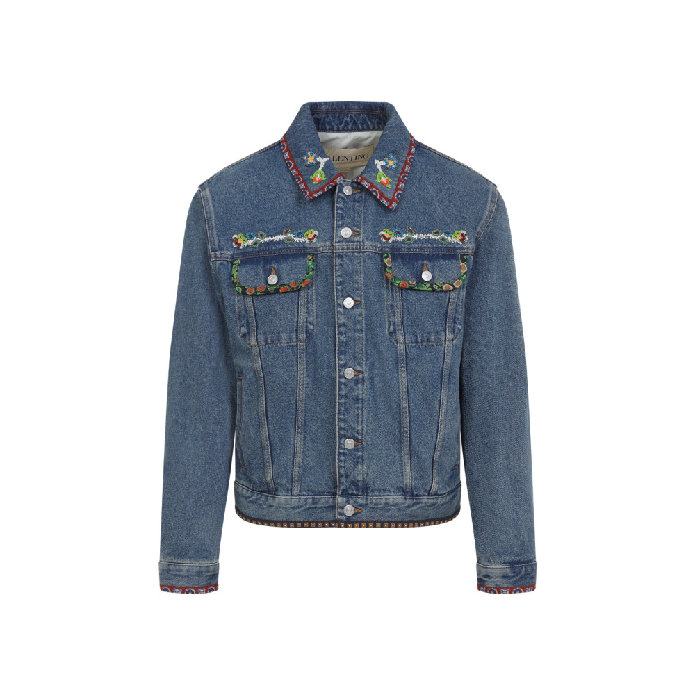 Valentino Denim Jackets Embroideries In Blue