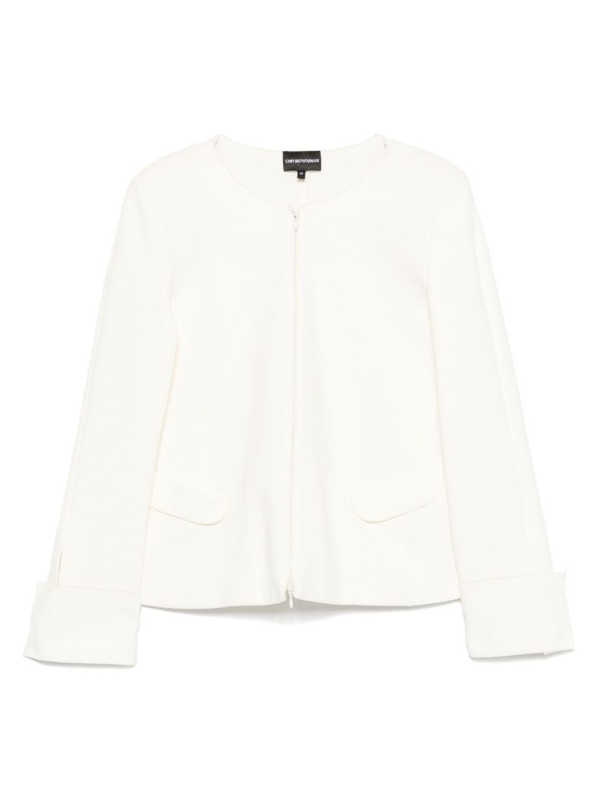 Emporio Armani Cotton Blazer Jacket With Shoulder Pads And Side Slit Pockets In White
