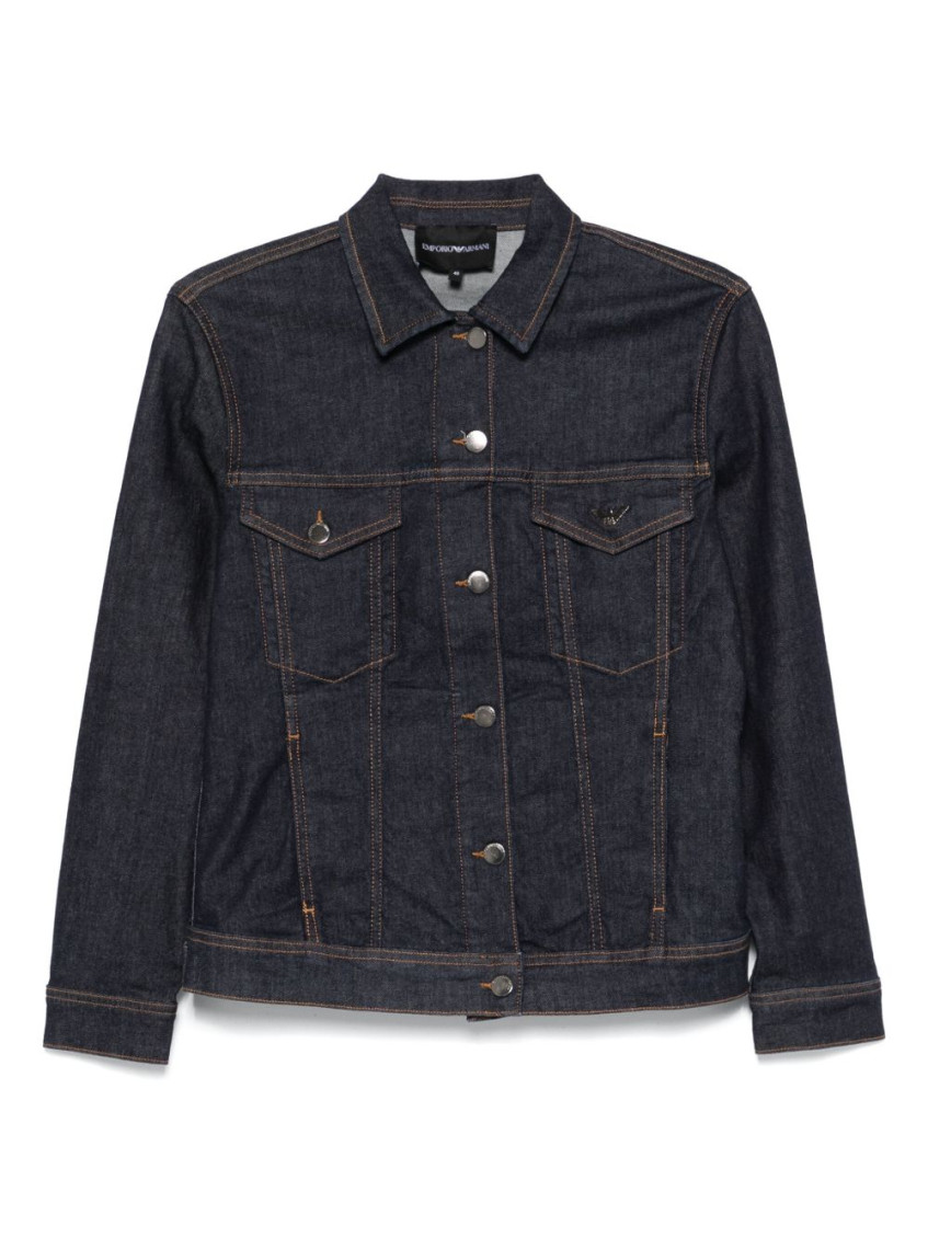 Emporio Armani Cotton Denim Jacket With Buttoned Cuffs In Black