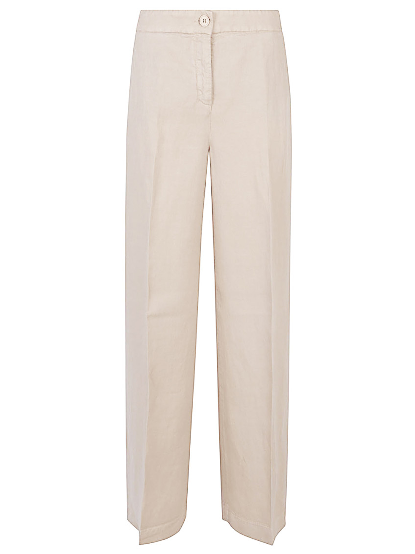 Via Masini 80 Beige Linen Blend Trousers In Brown