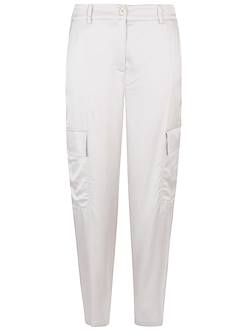 Via Masini 80 Light Grey Cargo Trousers In White