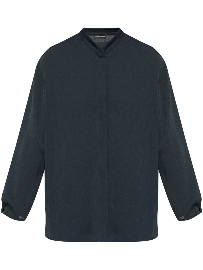 Emporio Armani Band Collar Textured Shirt With Button Detail In Blue
