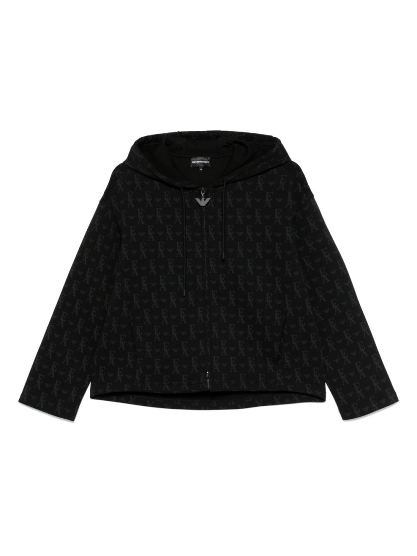 Emporio Armani All Over Logo Hooded Sweatshirt In Black