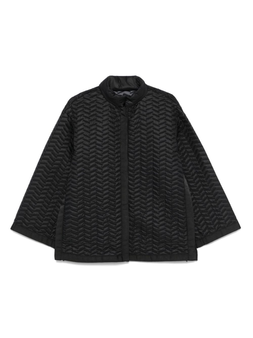Emporio Armani Quilted High Collar Jacket With Grosgrain Trim In Black
