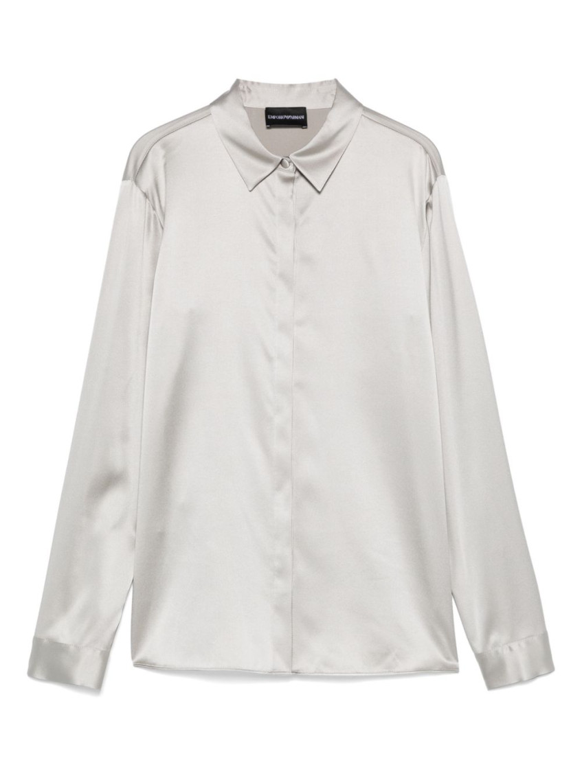 Emporio Armani Silk Shirt Satin Buttoned Cuffs In Silver
