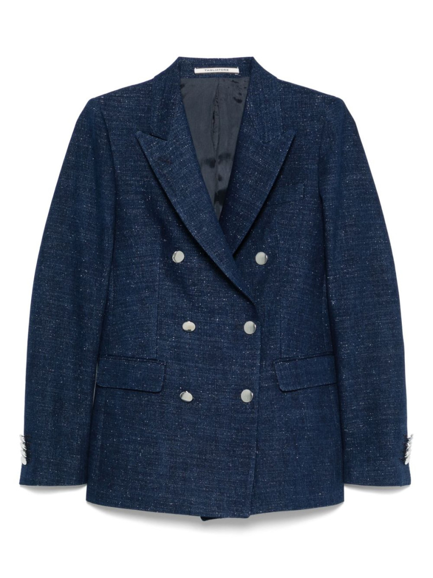 Tagliatore Double-breasted Structured Shoulder Jacket With Button Detailing In Black