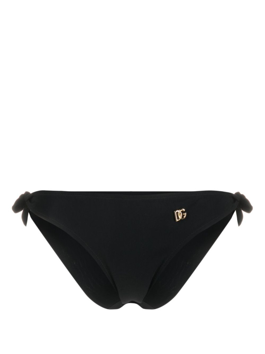 Dolce & Gabbana Swimwear Black Side-tie Bikini Bottom Dg Logo In Black