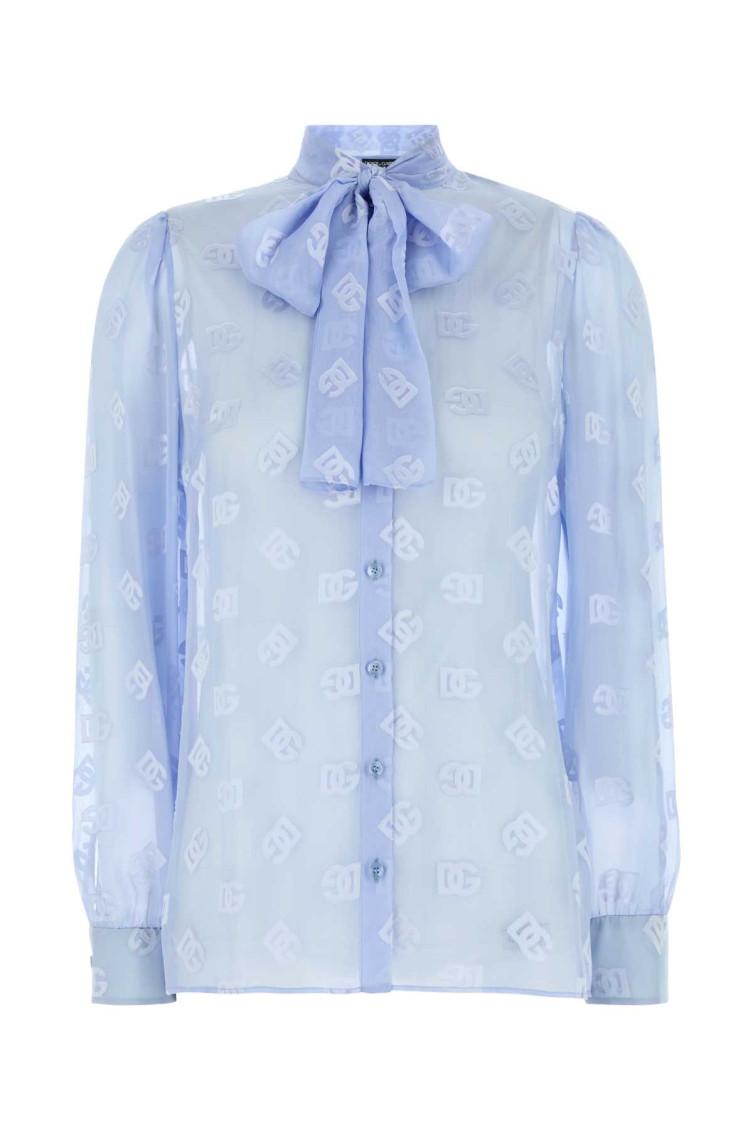 Dolce & Gabbana Silk Blend Shirt Featuring Bow Detail In Blue