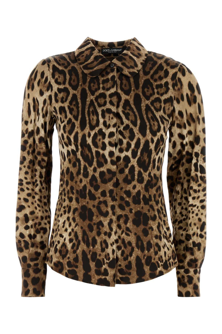 Dolce & Gabbana Leopard-print Silk Shirt In Brown