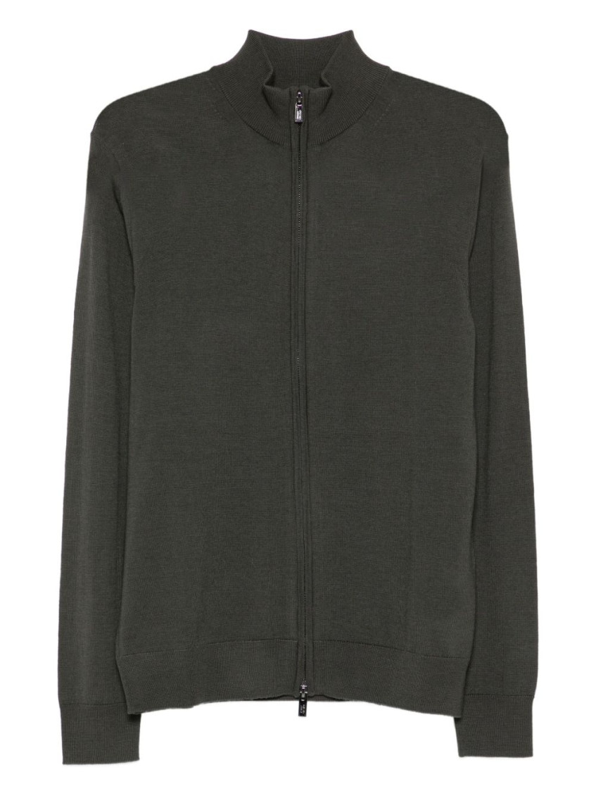 Emporio Armani Wool Zipped Cardigan In Green