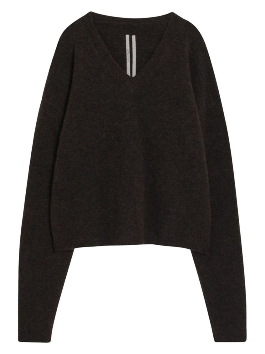 Rick Owens Alpaca Knit Oversized V-neck Sweater In Multi