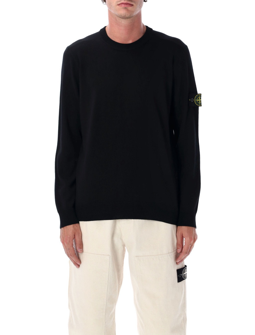 Stone Island Crewneck Sweatshirt With Ribbed Detailing And Logo Patch In Black