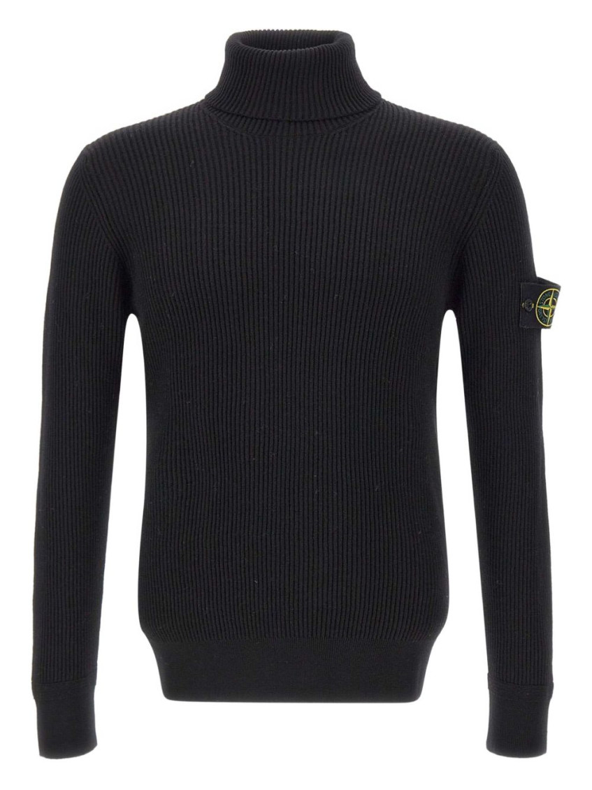 Stone Island Turtleneck Sweater With Logo Patch In Black