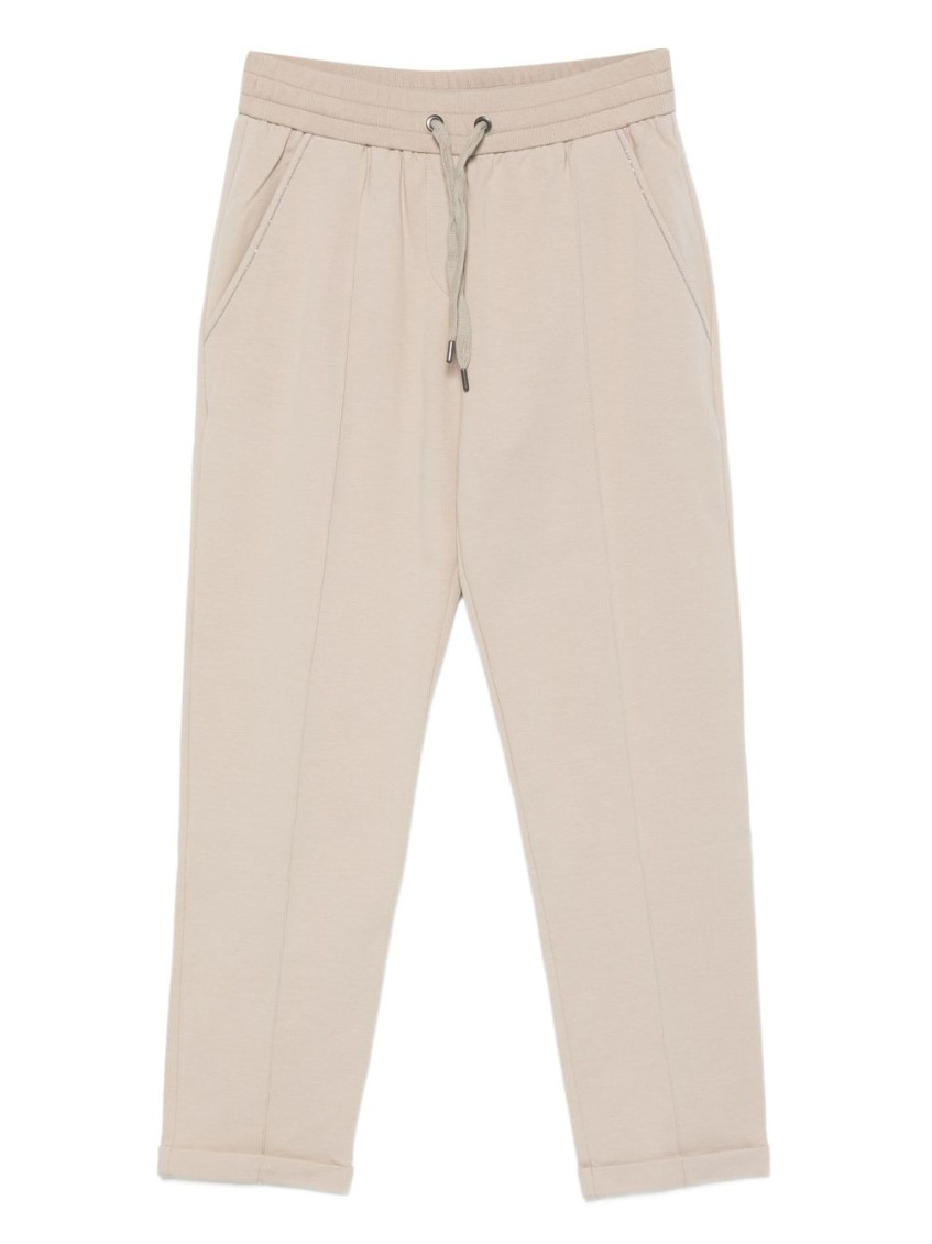 Brunello Cucinelli Cotton Joggers With Elastic Waistband And Side Pockets In Neutral