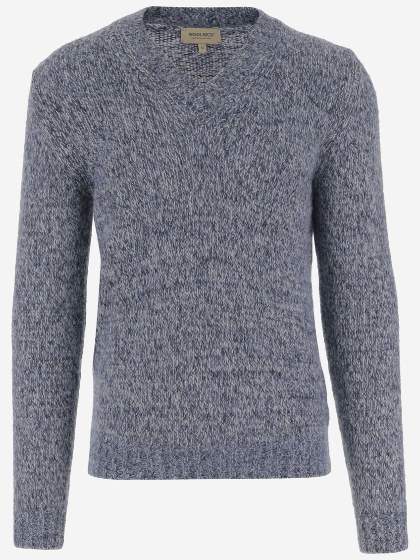 Woolrich V-neck Sweater In Alpaca Blend In Blue