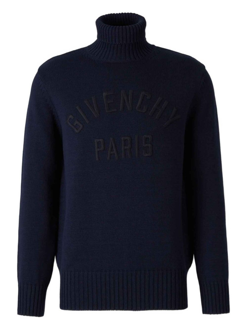 Givenchy Ribbed Turtleneck Jumper Cuffs Hem In Blue