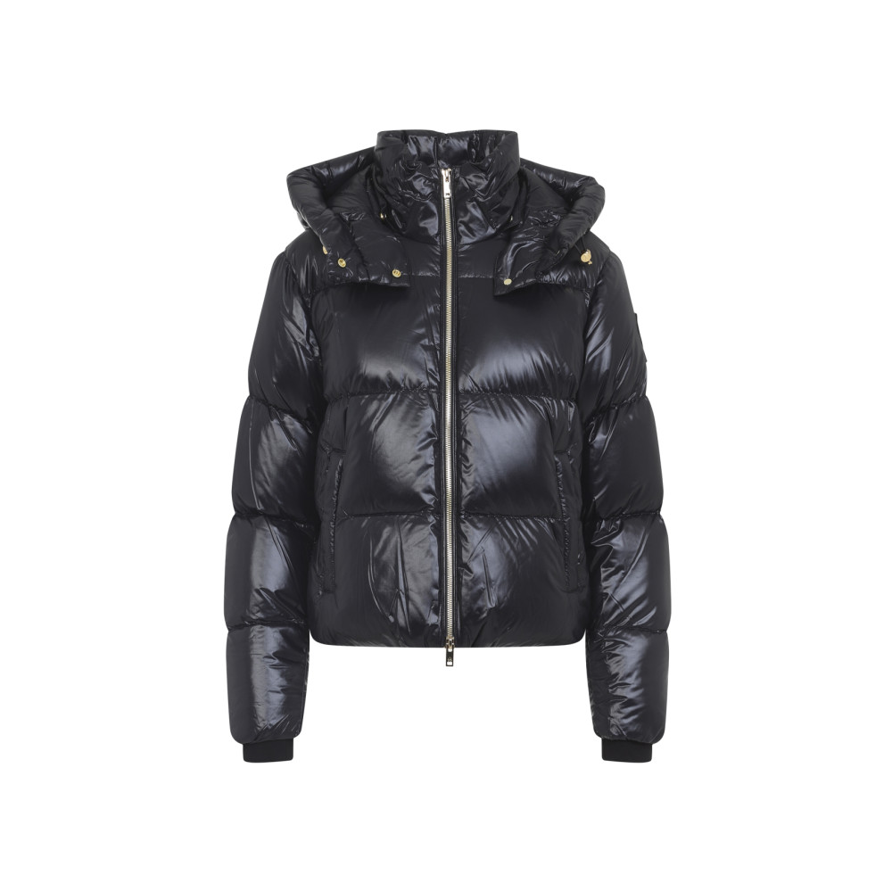 Moose Knuckles Hooded Padded Quilted Jacket With Zip Pockets In Black