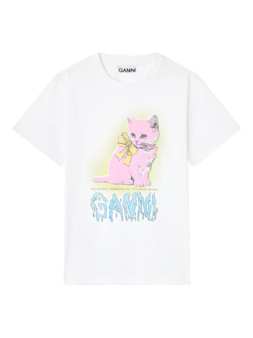 Ganni White Crewneck T-shirt With Maxi Logo On The Front In Cotton Jersey Woman In White