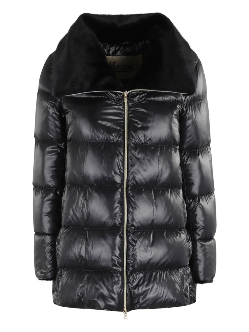 Herno A Shape Ultralight Down Jacket With Eco Fur Collar In Black