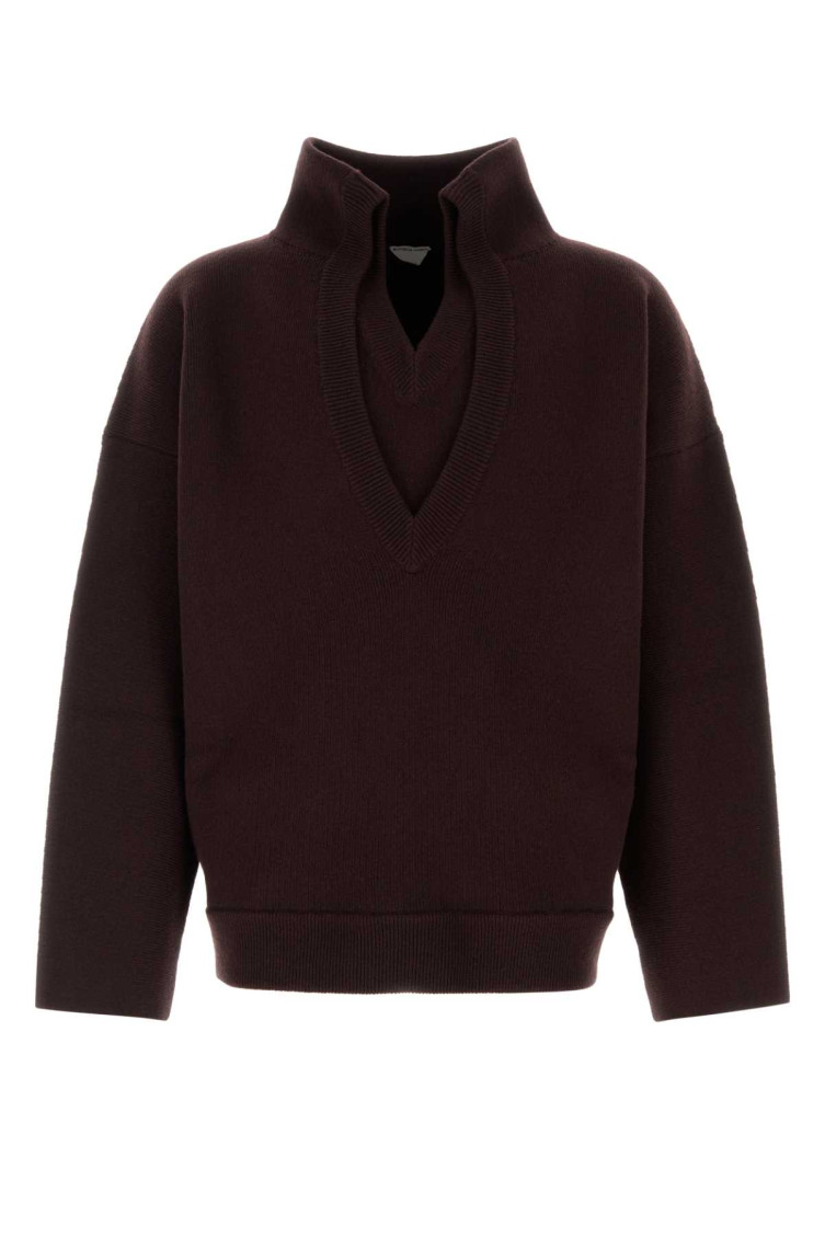 Bottega Veneta Chunky Compact Wool Blend V-neck Sweater In Burgundy