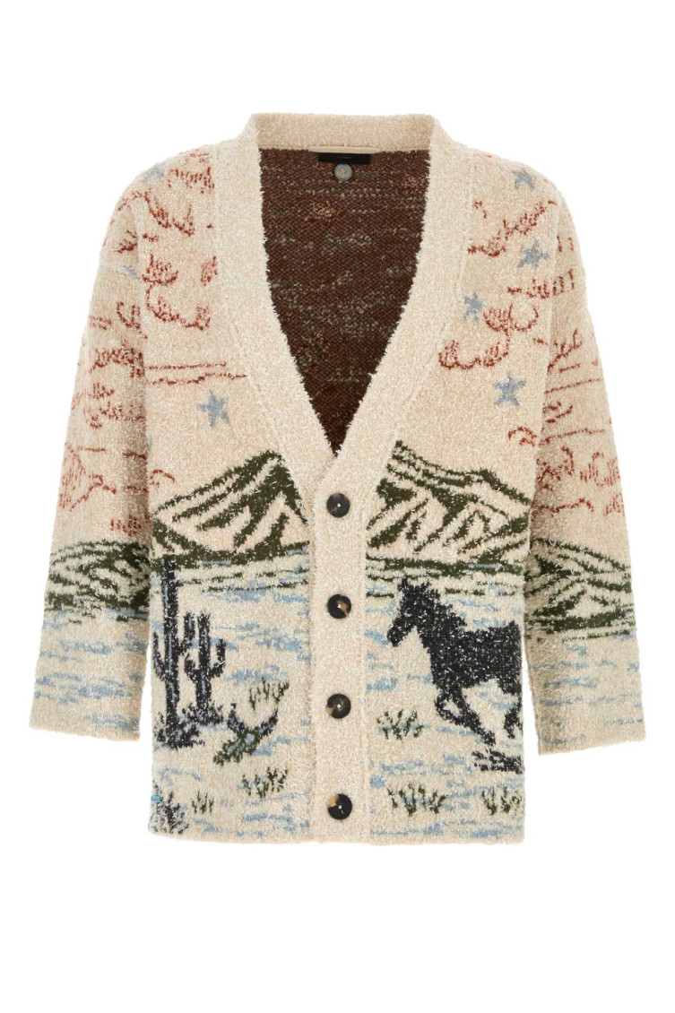Alanui Graphic Pattern Long Sleeve Wool Cardigan In Neutral