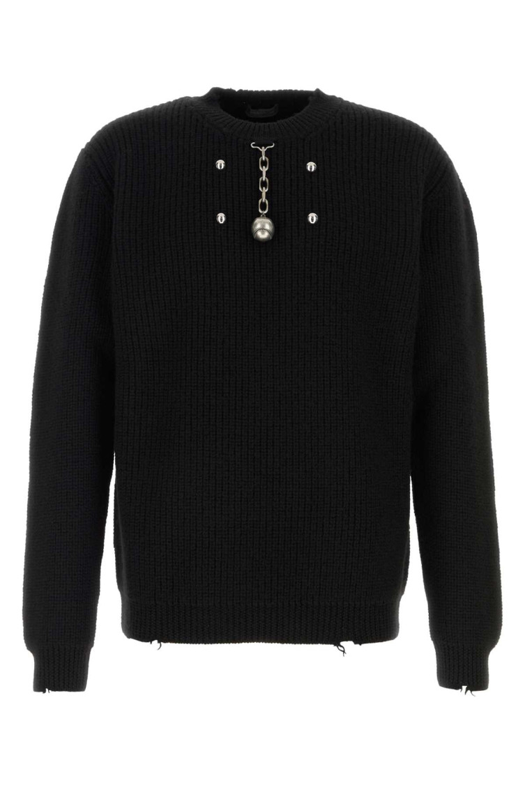 Prada Knit Sweater With Long Sleeves And Embellishment In Black