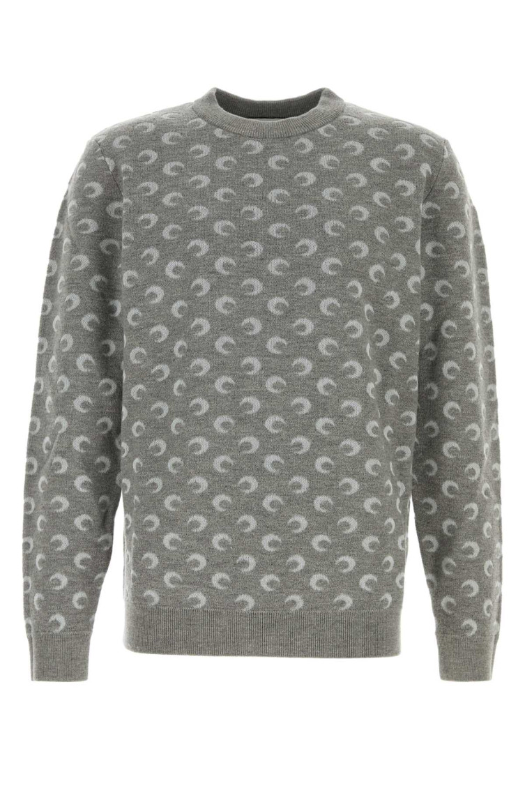 Marine Serre Grey Embroidered Wool And Viscose Sweater In Gray