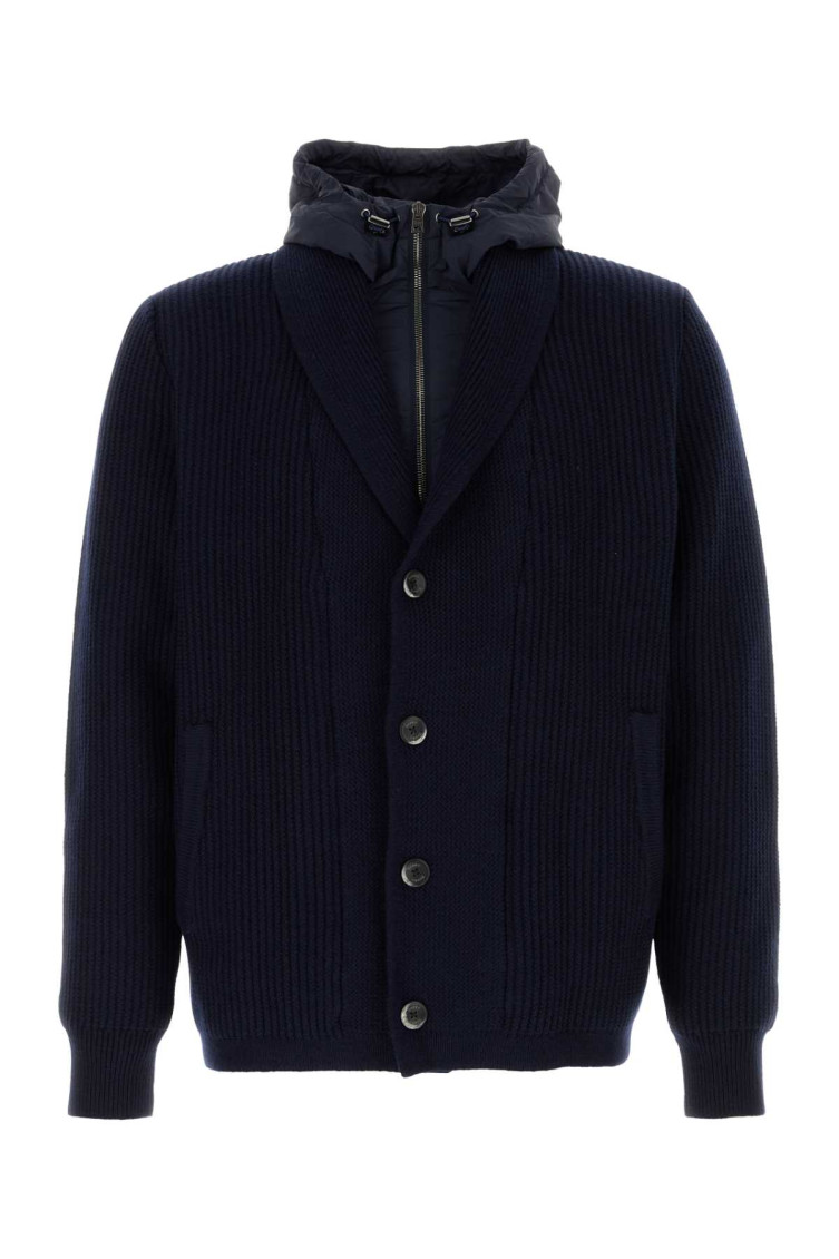 Herno Layered Wool And Technical Cardigan In Black