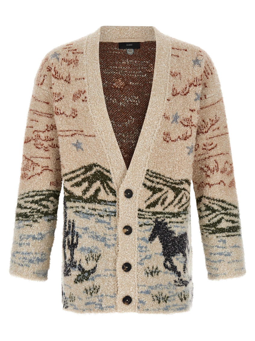 Alanui Graphic Pattern Long Sleeve Wool Cardigan In Neutral