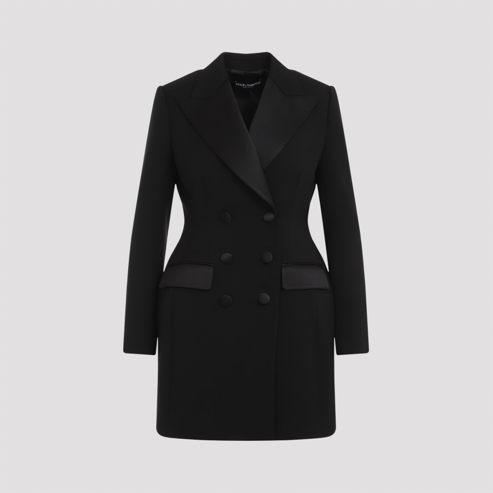 Dolce & Gabbana Double-breasted Wool Blend Blazer With Satin Detailing In Black