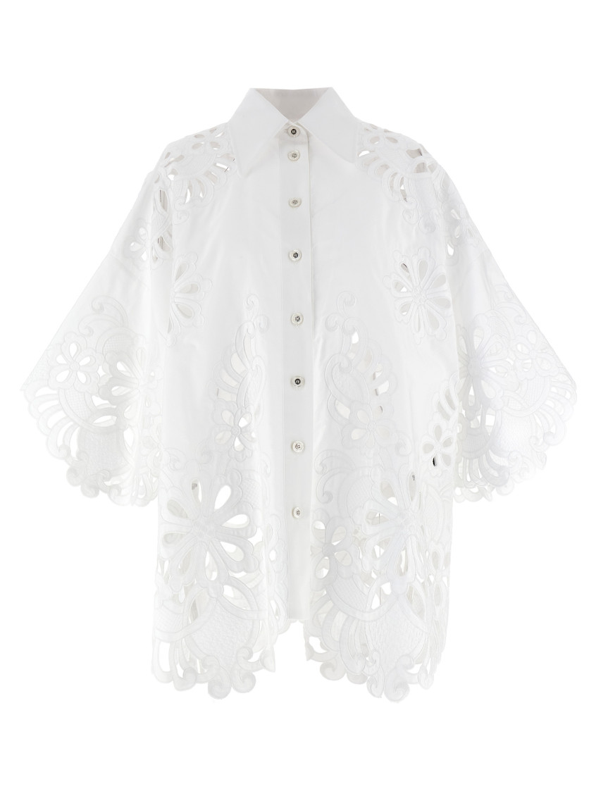 Dolce & Gabbana Cut-out Embroidery Shirt With Scalloped Hem In White