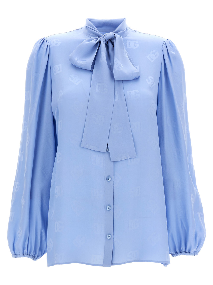 Shop Dolce & Gabbana Light Blue Lavalliere Jacquard Shirt