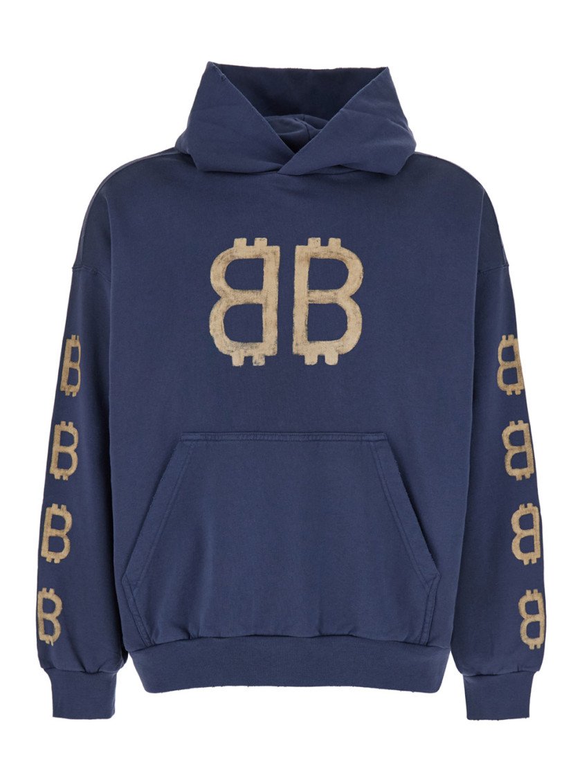 Shop Balenciaga Blue Medium Fit Hoodie