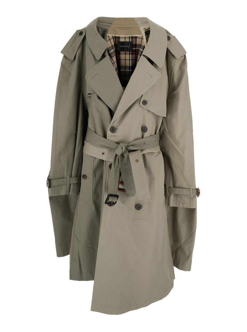 Balenciaga 'double Sleeve' Beige Trench Coat With Extra Pair Of Sleeves In Cotton Woman In Beige