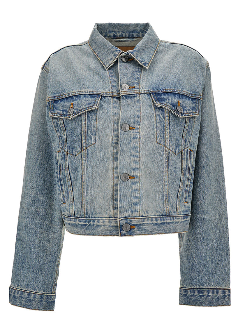 Shop Balenciaga Light Blue Cropped Jacket