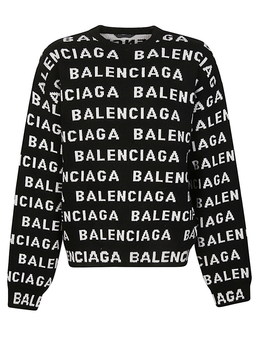 Shop Balenciaga Black Allover Logo Crewneck Sweater