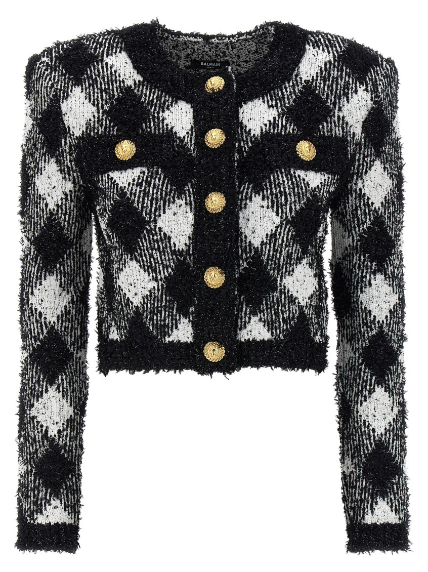 Shop Balmain Blackwhite Vichy Tweed Short Jacket