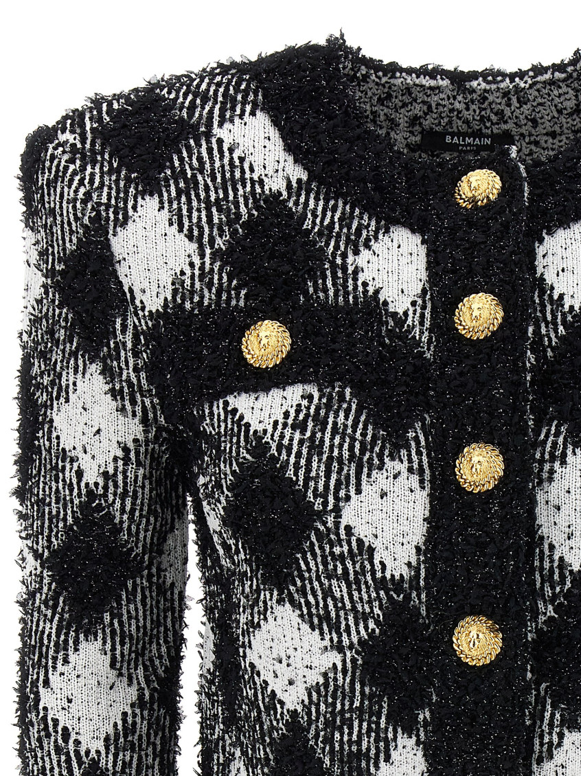 Balmain BlackWhite Vichy Tweed Short Jacket for Women Online