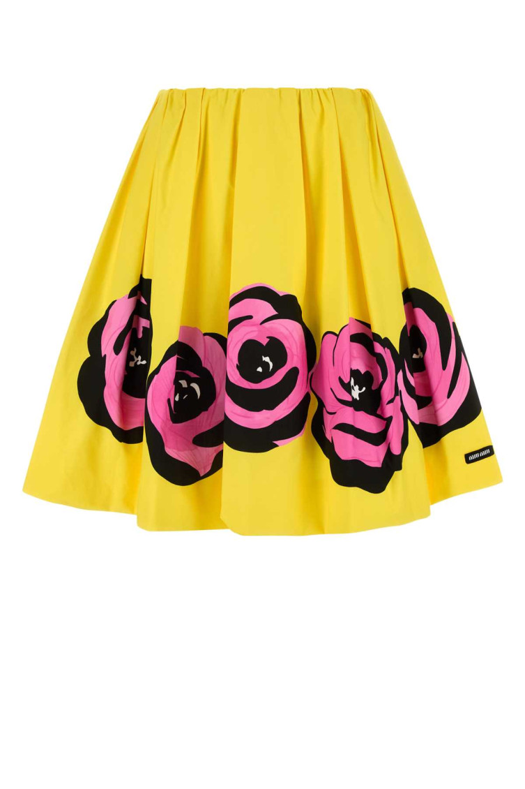 Shop Miu Miu Yellow Poplin Skirt