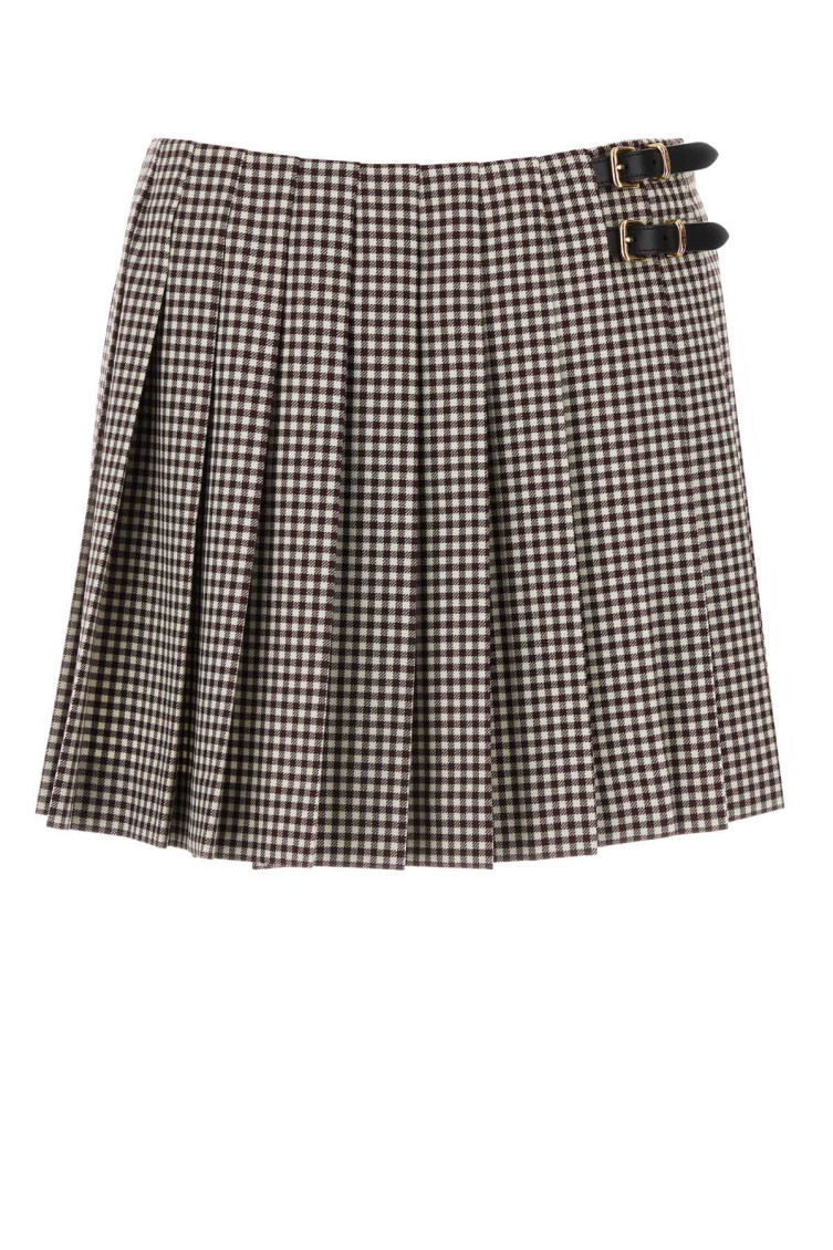 Miu Miu Checked Pleated Miniskirt In Multicolor