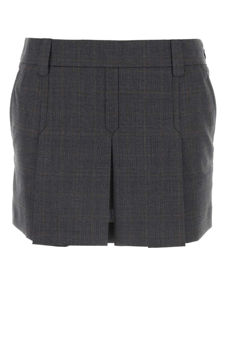 Shop Miu Miu Glencheck Mini Skirt In Grey
