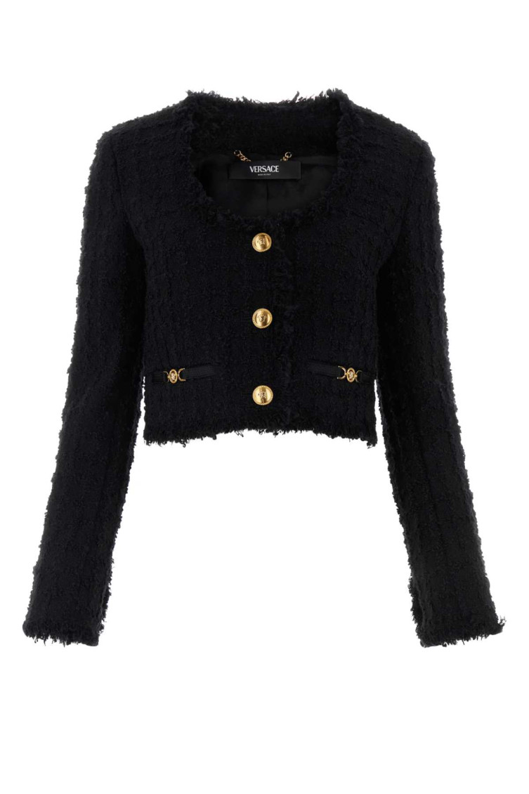 VERSACE BLACK CROP TWEED JACKET 