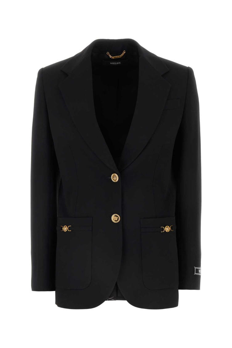 Shop Versace Black Stretch Wool Oversize Blazer