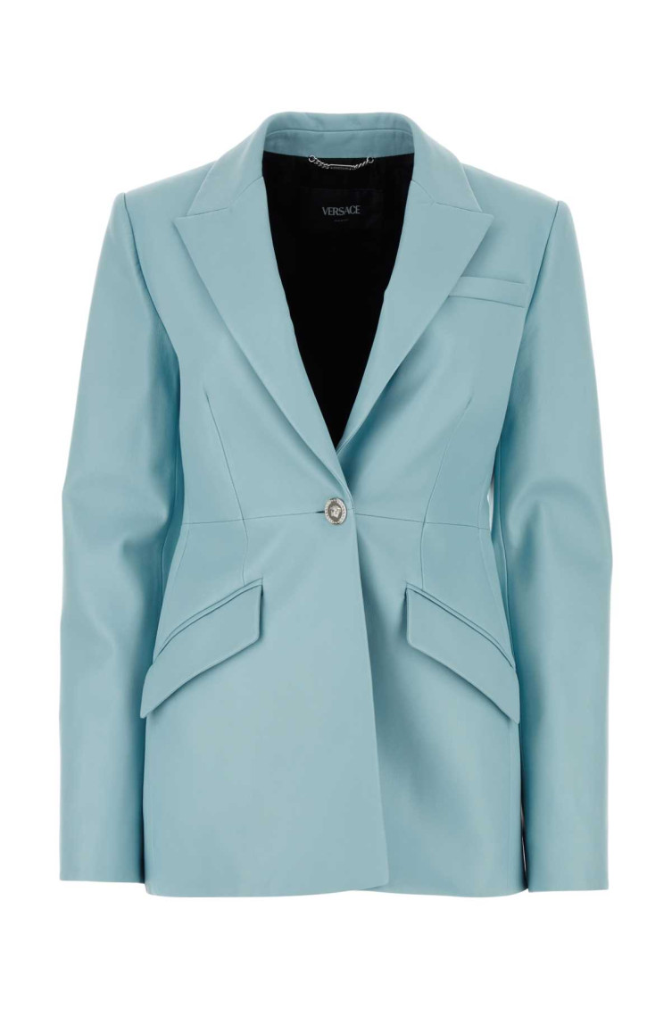 VIP【送料無料・関税込み】Versace Light-blue Leather Blazer Versace Light Blue Leather Blazer for Women Online USA at